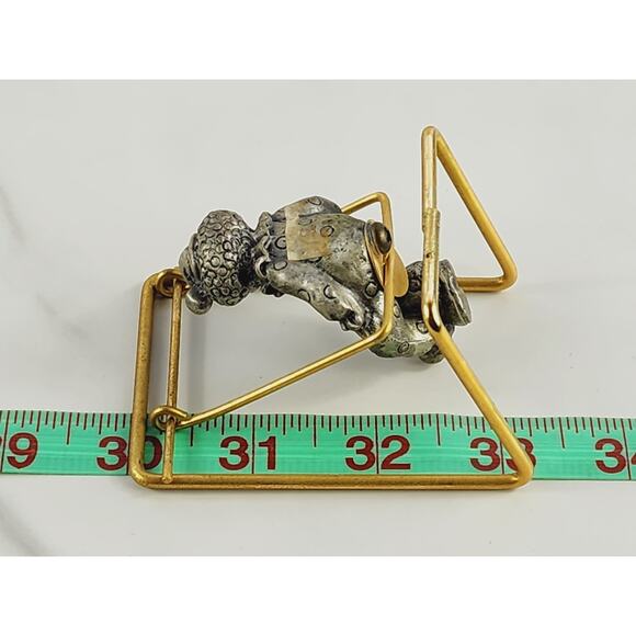 Mini Pewter Clown On Brass Swing 3 1/4" Figurine 90's George Good Home Decor Vtg - Picture 13 of 14